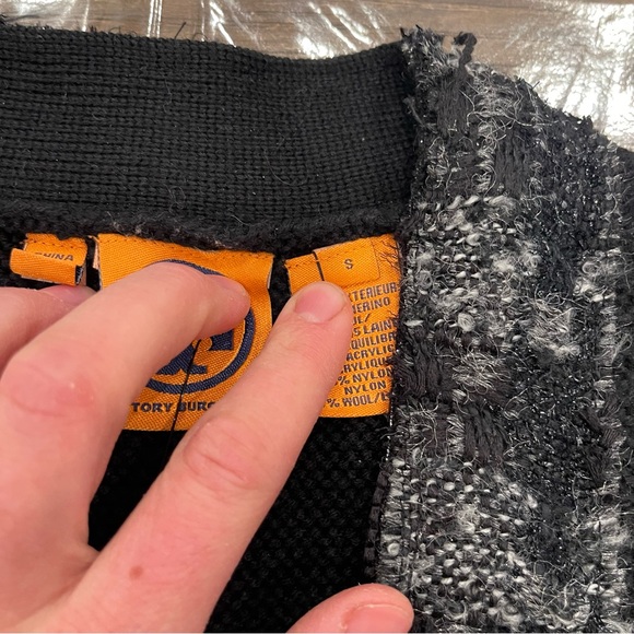 Tory Burch Black Cardigan Sweater with V-neck and Floral Trim - Picture 3 of 14